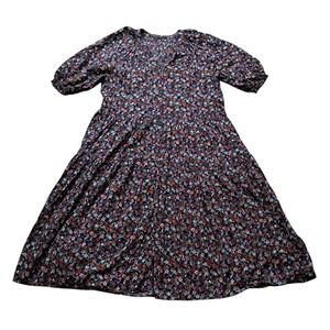 Adrienne Vittadini Dress Womens XL Floral Midi Puff Sleeve Button Up Cottagecore